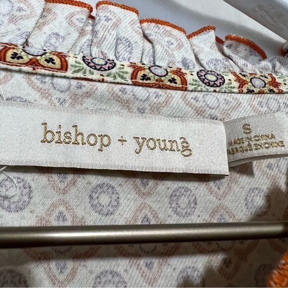 Bishop + Young Cleo Top Womens Small Mosaic Boho Peasant Tassel Artsy Blouse - Picture 5 of 5